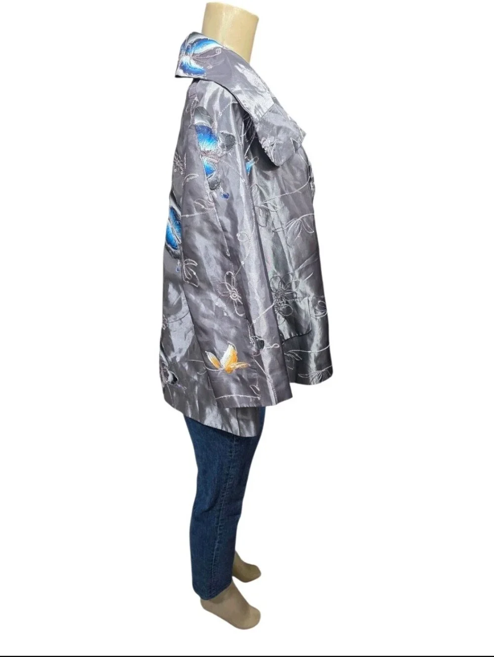 NWT Patchington Butterfly Embroidered Sequin Jacket M Gray Metallic Art Wear